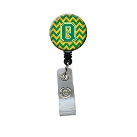 Carolines Treasures Letter Q Chevron Green and Gold Retractable Badge Reel CJ1059-QBR